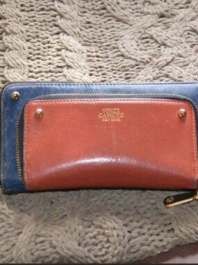 Vince Camuto Wallet with Cellphone Holder (navy and umber leather)
